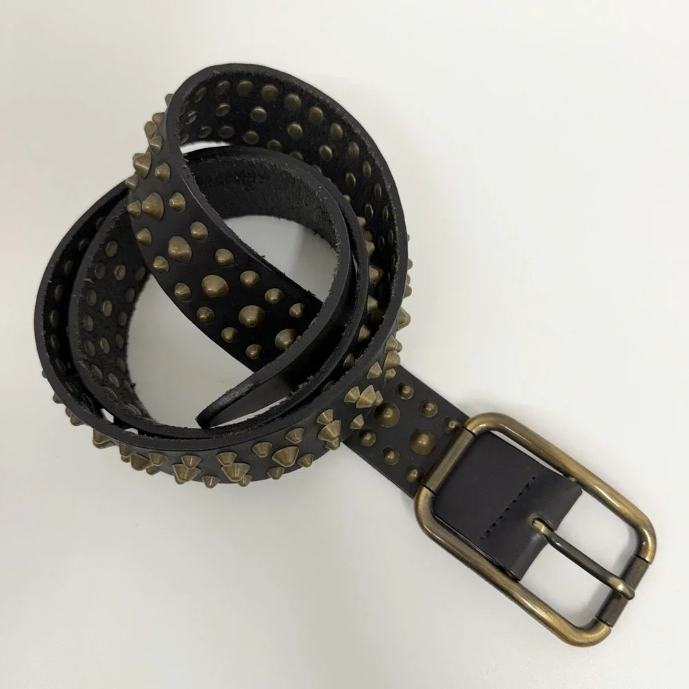 Unisex Dolce & Gabbana Leather Heavily Studded Belt Black & Bronze Size 100 46